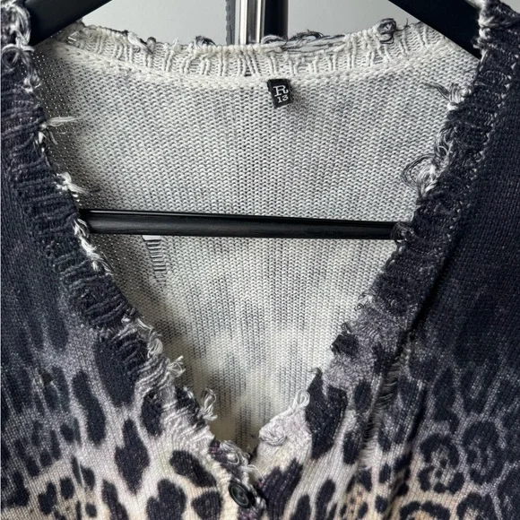 R13 Leopard Print Cardigan in Black and Cream - Picture 3 of 11